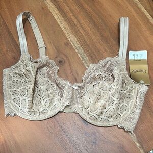 Chantelle Tan Lace Unlined Bra with Underwire and Adjustable Straps 32DD